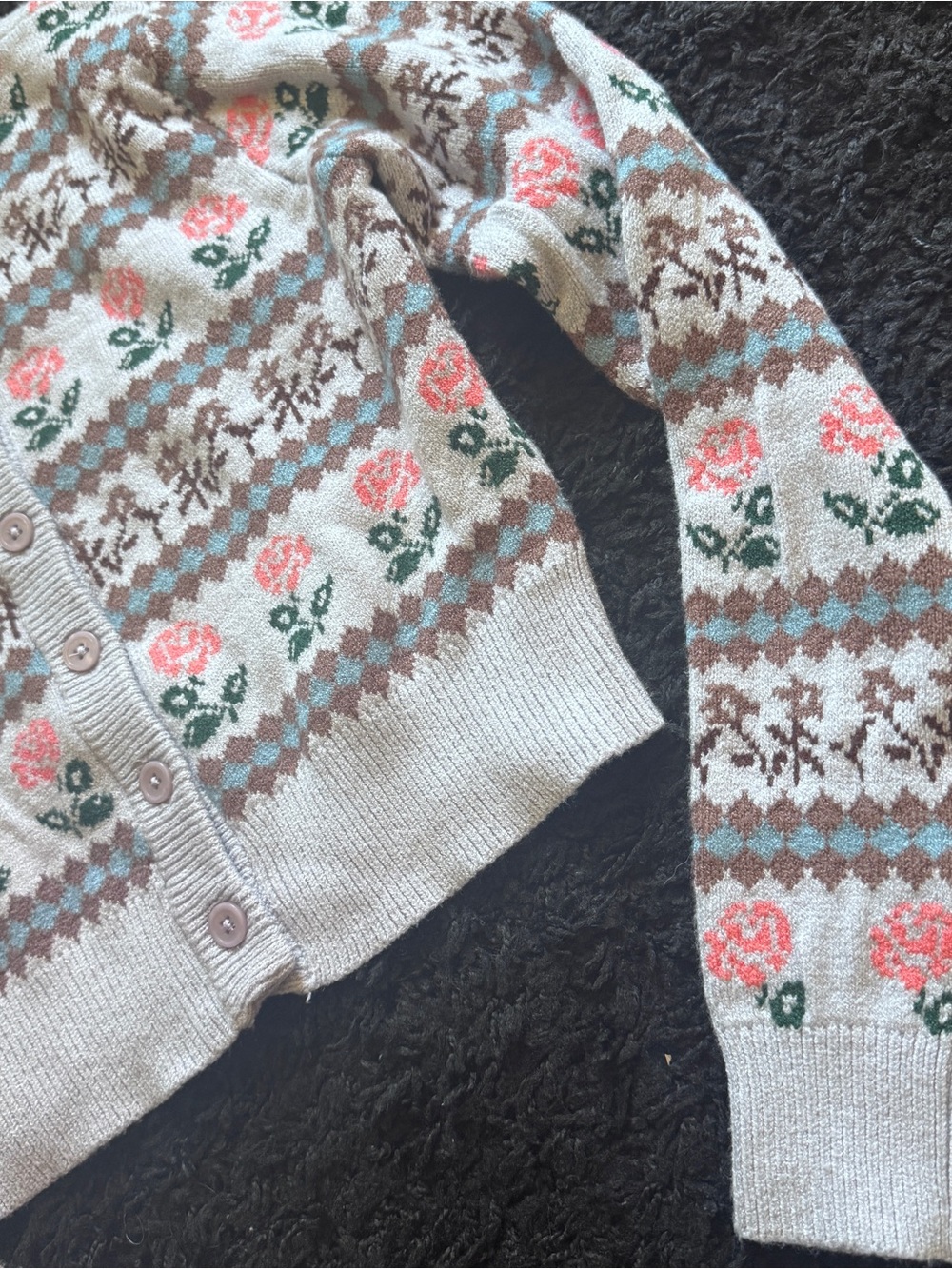 NWT Floral Fair Isle Button Cardigan Sweater - Picture 3 of 6